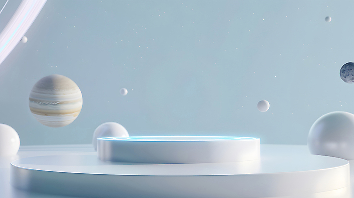 JPG 편집이미지 디자인 하늘색 미래 밝음 사람없음 장식 3D 모형 우주 행성 원형 우주선 창의성 포디움 SF 편집3D AI컴퓨터그래픽 AI콘텐츠 도형 컨셉 파란색 무대 디지털합성 파일형식