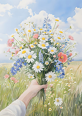 JPG 손 꽃다발 일러스트 선물 들기 초원 신체부위 연두색 들꽃 풀 그림 국내일러스트 AI일러스트 AI콘텐츠 식물 꽃 모션 사람 초록색 파일형식