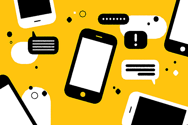 말풍선 일러스트 사람없음 스마트폰 핸드폰 노란색 디지털 검은색 흰색 메시지 느낌표 알림 소셜미디어 채팅 국내일러스트 AI파일 기호 컬러 전자제품 스마트기기 파일형식 벡터