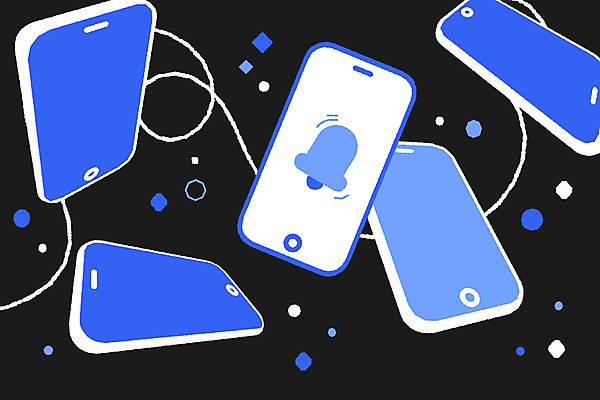 곡선 일러스트 사람없음 파란색 스마트폰 핸드폰 디지털 검은색 종 메시지 알림 소셜미디어 채팅 국내일러스트 AI파일 선 컬러 전자제품 스마트기기 파일형식 벡터