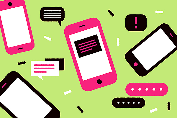 분홍색 말풍선 일러스트 사람없음 연두색 스마트폰 핸드폰 디지털 검은색 메시지 느낌표 알림 소셜미디어 채팅 국내일러스트 AI파일 기호 컬러 초록색 전자제품 스마트기기 파일형식 벡터