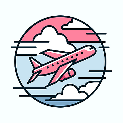 구름 교통수단 바다 분홍색 해외여행 하늘색 라인일러스트 일러스트 하늘 휴가 비행기 풍경 사람없음 비행 항공 엘리먼트 국내일러스트 AI파일 자연요소 해외 컬러 여행 교통 항공교통 대중교통 파란색 파일형식 벡터