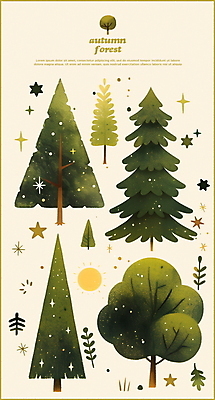 PSD 나무 별 스티커 낙엽 일러스트 수채화 사람없음 초록색 가을 베이지색 엘리먼트 국내일러스트 자연요소 식물 계절 컬러 잎 파일형식