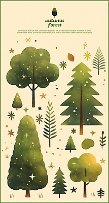 PSD 나무 별 스티커 낙엽 일러스트 수채화 사람없음 초록색 가을 베이지색 엘리먼트 국내일러스트 자연요소 식물 계절 컬러 잎 파일형식