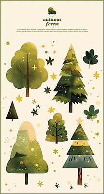 PSD 나무 별 스티커 낙엽 일러스트 수채화 사람없음 초록색 가을 베이지색 엘리먼트 국내일러스트 자연요소 식물 계절 컬러 잎 파일형식