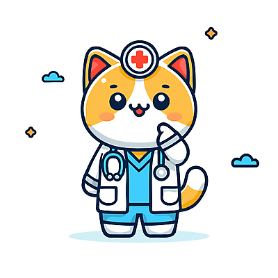 구름 캐릭터 일러스트 청진기 미소 웃음 사람없음 치료 귀여움 고양이 가리킴 의사가운 고양이캐릭터 동물병원 적십자 수의사 일러캐릭터 AI파일 자연요소 동물캐릭터 컨셉 포유류 의학 의료기기 표정 병원 손짓 반려동물 의사 가운 파일형식 벡터