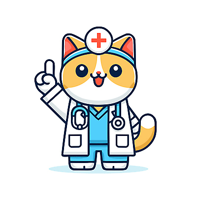 캐릭터 일러스트 청진기 아이디어 미소 웃음 사람없음 치료 귀여움 고양이 가리킴 의사가운 고양이캐릭터 동물병원 적십자 수의사 일러캐릭터 AI파일 동물캐릭터 컨셉 포유류 의학 의료기기 표정 병원 손짓 반려동물 의사 가운 파일형식 벡터