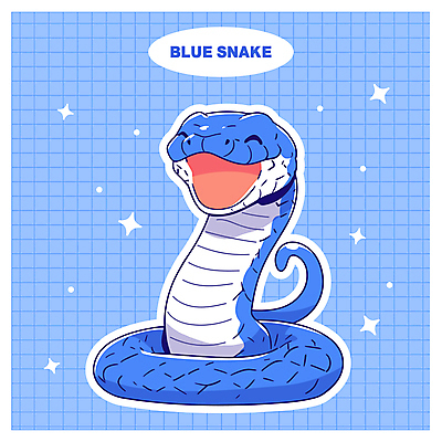 캐릭터 일러스트 웃음 사람없음 파란색 반짝임 귀여움 뱀 일러캐릭터 푸른뱀 푸른뱀캐릭터 AI파일 컬러 컨셉 파충류 모션 표정 뱀캐릭터 파일형식 벡터