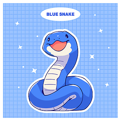 캐릭터 일러스트 웃음 사람없음 파란색 반짝임 귀여움 뱀 일러캐릭터 푸른뱀 푸른뱀캐릭터 AI파일 컬러 컨셉 파충류 모션 표정 뱀캐릭터 파일형식 벡터