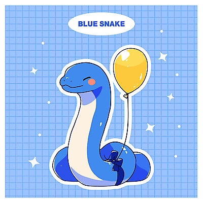 캐릭터 리본 일러스트 웃음 사람없음 파란색 반짝임 귀여움 뱀 풍선 일러캐릭터 푸른뱀 푸른뱀캐릭터 AI파일 컬러 컨셉 파충류 모션 표정 뱀캐릭터 파일형식 벡터