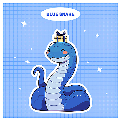 캐릭터 일러스트 사람없음 파란색 선물상자 반짝임 귀여움 뱀 일러캐릭터 푸른뱀 푸른뱀캐릭터 AI파일 컬러 컨셉 파충류 모션 선물 상자 뱀캐릭터 파일형식 벡터