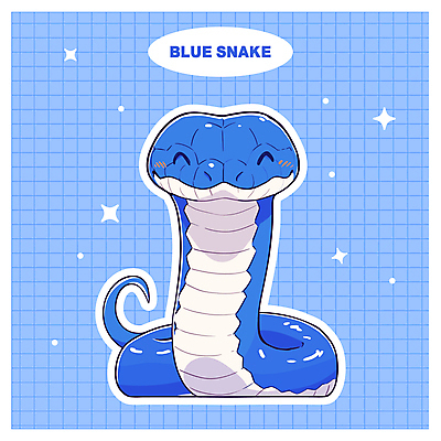 캐릭터 일러스트 웃음 사람없음 파란색 반짝임 귀여움 뱀 일러캐릭터 푸른뱀 푸른뱀캐릭터 AI파일 컬러 컨셉 파충류 모션 표정 뱀캐릭터 파일형식 벡터
