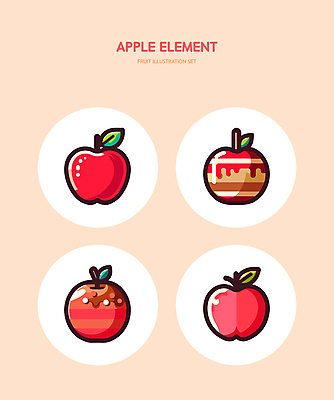 잎 일러스트 사탕 사람없음 빨간색 초콜릿 달콤 사과 엘리먼트 캔디애플 캐러멜 맛있는 국내일러스트 AI파일 식물 컬러 과일 디저트 맛 파일형식 벡터