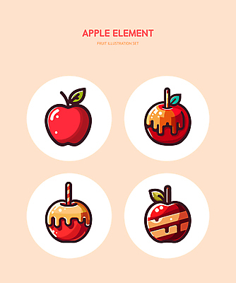 잎 일러스트 사탕 사람없음 빨간색 초콜릿 막대기 달콤 사과 엘리먼트 캔디애플 캐러멜 맛있는 국내일러스트 AI파일 식물 컬러 과일 디저트 맛 파일형식 벡터