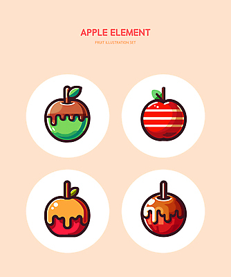 잎 일러스트 사탕 사람없음 빨간색 초콜릿 막대기 달콤 사과 풋사과 아오리사과 엘리먼트 캔디애플 캐러멜 맛있는 국내일러스트 AI파일 식물 컬러 과일 디저트 맛 파일형식 벡터