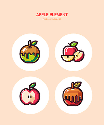 잎 일러스트 단면 사탕 사람없음 빨간색 달콤 사과 풋사과 아오리사과 엘리먼트 캐러멜 맛있는 국내일러스트 AI파일 식물 컬러 과일 디저트 맛 파일형식 벡터