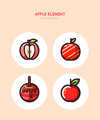 잎 일러스트 단면 사탕 사람없음 빨간색 초콜릿 막대기 달콤 사과 엘리먼트 캔디애플 맛있는 국내일러스트 AI파일 식물 컬러 과일 디저트 맛 파일형식 벡터