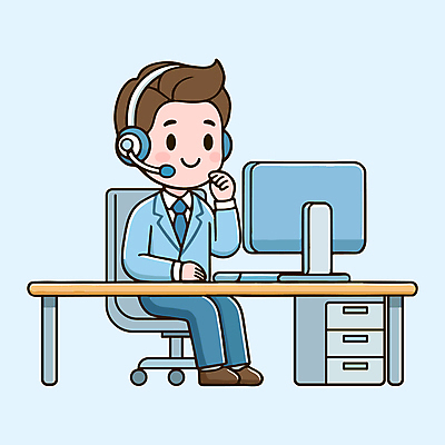 전신 남자 일러스트 한명 미소 정장 성인 컴퓨터 사무실 모니터 헤드셋 상담원 책상 상담 성인남자한명만 국내일러스트 AI파일 1 옷 음향기기 가구 비즈니스 표정 사람 전자제품 헤드폰 사무원 남자한명만 성인남자만 파일형식 벡터