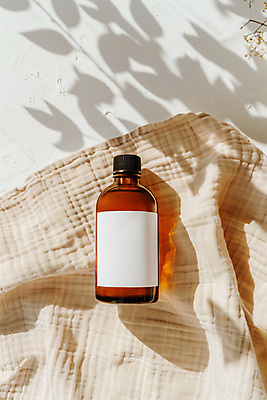 JPG 편집이미지 그림자 사람없음 햇빛 화장 뷰티 화장품 천 스킨 스킨케어 공병 베이지색 목업 편집실사 AI포토 AI콘텐츠 컬러 태양 직물 CG 병_담는 파일형식