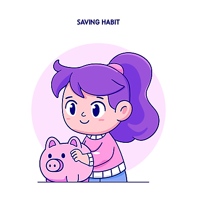 여자 교육 어린이 인물캐릭터 돈 일러스트 한명 미소 웃음 소녀 상반신 금융 보라색 저축 돼지저금통 습관 소녀한명만 일러캐릭터 AI파일 캐릭터 1 컬러 표정 사람 경제 저금통 재산 여자한명만 소녀만 파일형식 벡터