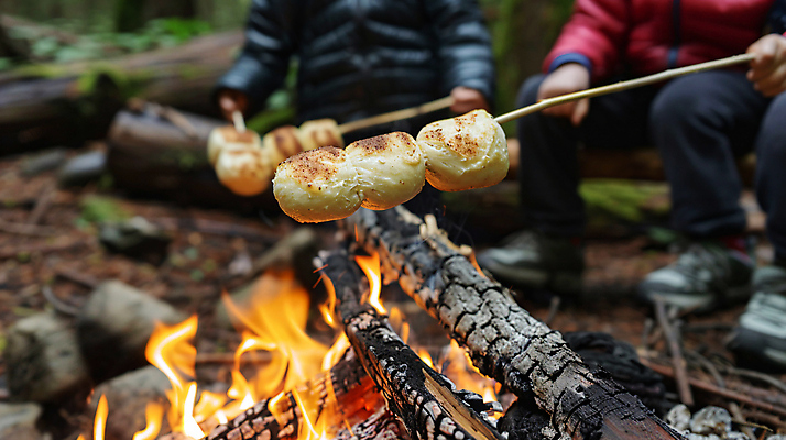 JPG 편집이미지 남자 성인 두명 캠핑 가을 분위기 모닥불 굽기 마시멜로우 성인남자만 편집실사 AI인물포토 AI콘텐츠 계절 컨셉 불 레저 디저트 사람 구이 CG 남자만 성인만 파일형식 AI포토