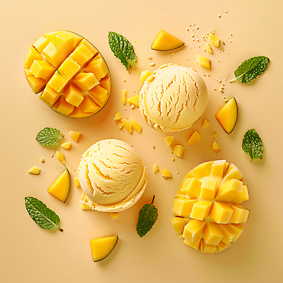 JPG 편집이미지 조각 단면 아이스크림 사람없음 노란색 망고 셔벗 애플민트 애플망고 망고아이스크림 편집실사 AI포토 AI콘텐츠 컬러 디저트 민트 CG 열대과일 파일형식