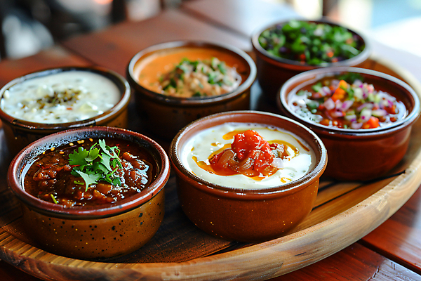 JPG 편집이미지 음식 사람없음 양념 소스 디지털합성 나무쟁반 소스그릇 편집실사 AI포토 AI콘텐츠 그릇 쟁반 목재 CG 파일형식