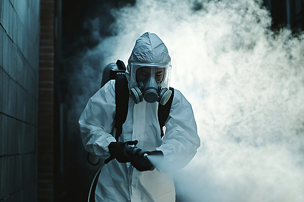 JPG 편집이미지 남자 한명 상반신 성인 앞모습 여름 바이러스 연기 디지털합성 예방 방독면 방역 소독 소독약 의료성형뷰티 성인남자한명만 방역복 편집실사 AI인물포토 AI콘텐츠 1 옷 계절 뷰포인트 마스크 사람 CG 남자한명만 성인남자만 파일형식 AI포토