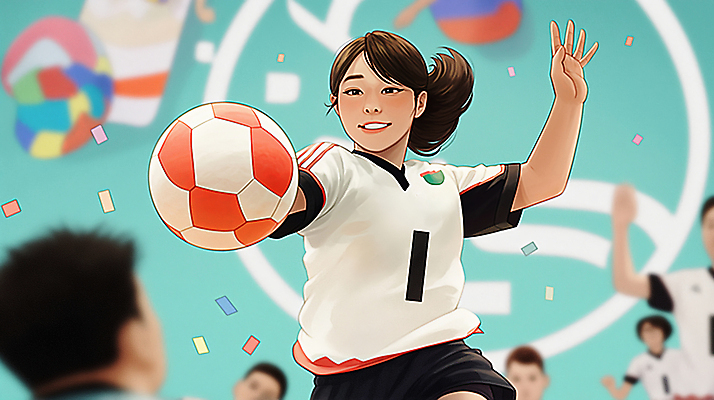 JPG 여자 남자 스포츠 올림픽 일러스트 공 운동선수 미소 들기 여러명 성인 운동 손들기 경기장 에너지 핸드볼 핸드볼선수 성인만 국내일러스트 AI일러스트 AI콘텐츠 다수 스포츠시설 모션 표정 건강 사람 구기 파일형식