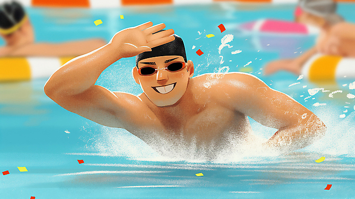 JPG 전신 남자 스포츠 올림픽 일러스트 운동선수 수영장 미소 경기 성인 세명 물 파란색 운동 손들기 수영 경쟁 에너지 수영선수 활기 성인남자만 국내일러스트 AI일러스트 AI콘텐츠 자연요소 컬러 컨셉 모션 표정 건강 사람 수상스포츠 남자만 성인만 파일형식