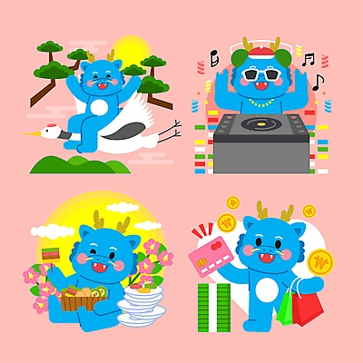 캐릭터 접시 명절 지폐 일러스트 새해 손짓 사람없음 쇼핑 쇼핑백 파티 쌓기 동전 학 용 비행 소나무 신용카드 DJ 로큰롤 꼬치전 디제잉기계 청룡 갑진년 청룡캐릭터 일러캐릭터 AI파일 나무 전통 식기 기념일 음악 돈 가방 모션 조류 이벤트 금융 전 용캐릭터 파일형식 벡터 2024년 사방신