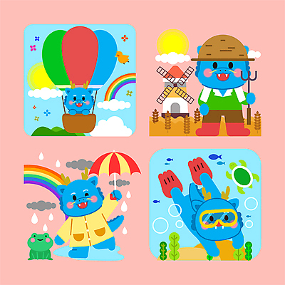 캐릭터 바다 무지개 일러스트 우산 고글 개구리 들기 사람없음 태양 농사 열기구 용 비행 비 거북이 농부 오리발 잠수 우비 청룡 풍차집 갑진년 청룡캐릭터 일러캐릭터 AI파일 자연요소 직업 옷 농업 항공교통 파충류 모션 날씨 양서류 풍차 용캐릭터 파일형식 벡터 2024년 사방신