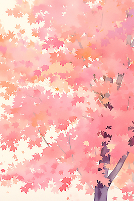 JPG 분홍색 단풍 일러스트 자연 수채화 사람없음 가을 차분 국내일러스트 AI일러스트 AI콘텐츠 계절 컬러 컨셉 잎 생태계 파일형식