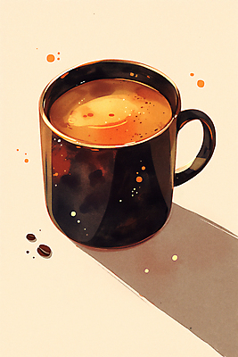 JPG 커피 일러스트 잔 따뜻함 그림자 사람없음 커피잔 온기 국내일러스트 AI일러스트 AI콘텐츠 식기 음료 파일형식