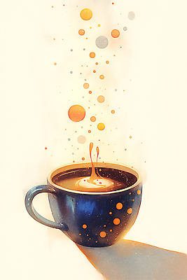 JPG 커피 일러스트 잔 따뜻함 그림자 사람없음 수증기 커피잔 온기 국내일러스트 AI일러스트 AI콘텐츠 식기 음료 파일형식