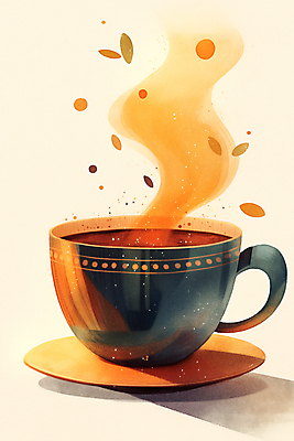 JPG 커피 일러스트 잔 따뜻함 그림자 사람없음 수증기 커피잔 컵받침 온기 국내일러스트 AI일러스트 AI콘텐츠 식기 음료 받침대 파일형식