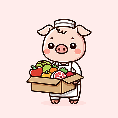 캐릭터 분홍색 채소 일러스트 육류 들기 사람없음 상자 귀여움 요리사 돼지 돼지캐릭터 일러캐릭터 AI파일 직업 컬러 동물캐릭터 컨셉 식재료 포유류 모션 파일형식 벡터