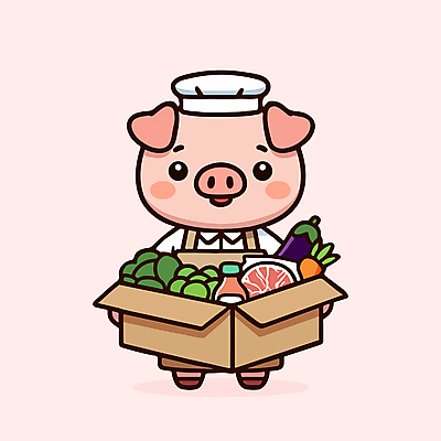 캐릭터 분홍색 채소 일러스트 육류 들기 사람없음 상자 귀여움 요리사 돼지 돼지캐릭터 일러캐릭터 AI파일 직업 컬러 동물캐릭터 컨셉 식재료 포유류 모션 파일형식 벡터