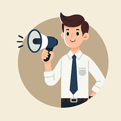 남자 인물캐릭터 일러스트 비즈니스 한명 미소 들기 사람 정장 상반신 청년 성인 확성기 소리 직장인 자신감 남색 알림 성인남자한명만 소식_알림 일러캐릭터 AI파일 직업 캐릭터 1 옷 감정 컬러 컨셉 모션 표정 남자한명만 성인남자만 파일형식 벡터