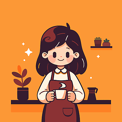 식물 여자 화분 커피 어린이 일러스트 선반 한명 미소 소녀 상반신 주황색 카페 수증기 커피잔 커피포트 바리스타 소녀한명만 일러캐릭터 AI파일 직업 캐릭터 1 음료 컬러 가구 주전자 잔 표정 사람 상점 여자한명만 소녀만 파일형식 벡터