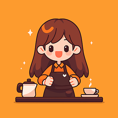 여자 커피 어린이 일러스트 한명 미소 소녀 상반신 주황색 카페 커피잔 커피포트 컵받침 바리스타 소녀한명만 일러캐릭터 AI파일 직업 캐릭터 1 음료 컬러 주전자 잔 표정 사람 상점 받침대 여자한명만 소녀만 파일형식 벡터