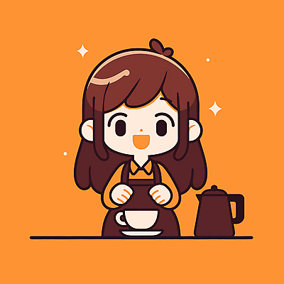여자 커피 어린이 일러스트 한명 미소 소녀 상반신 주황색 카페 커피잔 커피포트 컵받침 바리스타 소녀한명만 일러캐릭터 AI파일 직업 캐릭터 1 음료 컬러 주전자 잔 표정 사람 상점 받침대 여자한명만 소녀만 파일형식 벡터