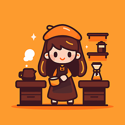 전신 여자 커피 어린이 일러스트 선반 한명 미소 소녀 주황색 카페 커피잔 바리스타 소녀한명만 일러캐릭터 AI파일 직업 캐릭터 1 음료 컬러 가구 잔 표정 사람 상점 여자한명만 소녀만 파일형식 벡터