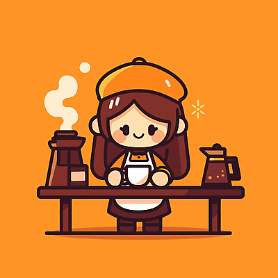 전신 여자 커피 어린이 일러스트 한명 미소 소녀 주황색 카페 수증기 커피잔 커피포트 책상 바리스타 소녀한명만 일러캐릭터 AI파일 직업 캐릭터 1 음료 컬러 가구 주전자 잔 표정 사람 상점 여자한명만 소녀만 파일형식 벡터