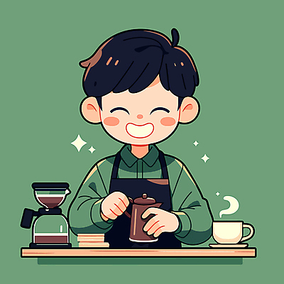 남자 커피 어린이 일러스트 한명 미소 소년 상반신 초록색 카페 수증기 커피잔 컵받침 바리스타 소년한명만 일러캐릭터 AI파일 직업 캐릭터 1 음료 컬러 잔 표정 사람 상점 받침대 남자한명만 소년만 파일형식 벡터