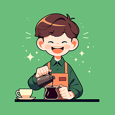 남자 커피 어린이 일러스트 한명 미소 소년 상반신 초록색 카페 붓기 커피잔 바리스타 소년한명만 일러캐릭터 AI파일 직업 캐릭터 1 음료 컬러 모션 잔 표정 사람 상점 남자한명만 소년만 파일형식 벡터