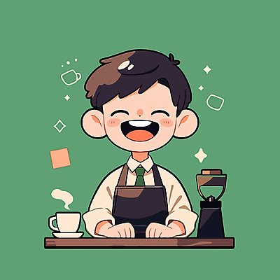 남자 커피 어린이 일러스트 한명 미소 소년 상반신 초록색 카페 수증기 커피잔 컵받침 바리스타 소년한명만 일러캐릭터 AI파일 직업 캐릭터 1 음료 컬러 잔 표정 사람 상점 받침대 남자한명만 소년만 파일형식 벡터