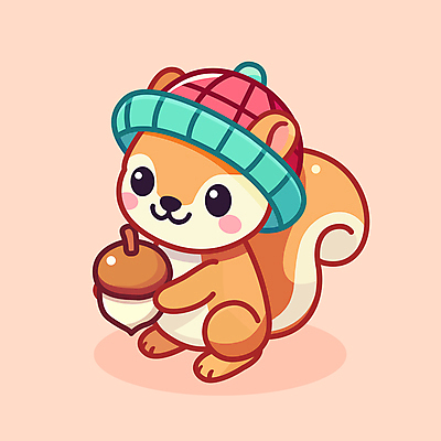 캐릭터 모자 한마리 일러스트 들기 사람없음 다람쥐 도토리 일러캐릭터 AI파일 1 잡화 모션 견과류 설치류 파일형식 벡터