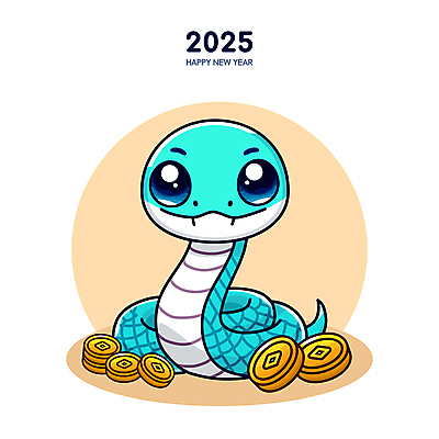 캐릭터 하늘색 일러스트 미소 사람없음 귀여움 동전 뱀띠 뱀 뱀캐릭터 엽전 2025년 을사년 일러캐릭터 푸른뱀 푸른뱀캐릭터 AI파일 동물캐릭터 컨셉 돈 파충류 표정 파란색 십이지신 연도 파일형식 벡터