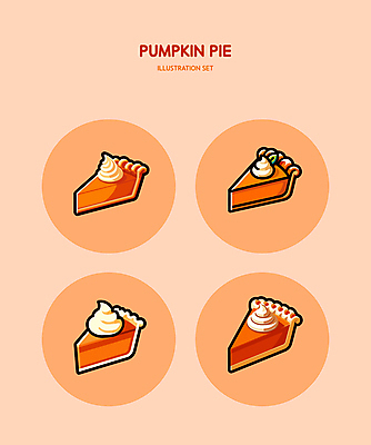 조각 일러스트 호박 사람없음 세트 주황색 풀잎 달콤 크림 호박파이 국내일러스트 AI파일 컬러 잎 채소 풀_식물 맛 파이_빵 파일형식 벡터